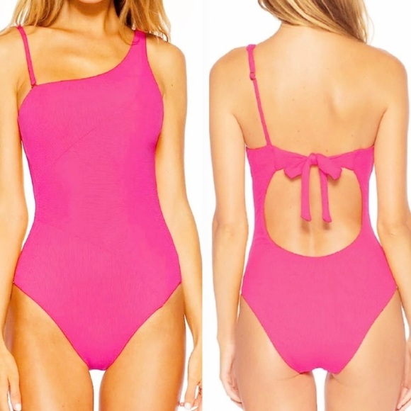 BECCA by Rebecca Virtue Pink Ribbed Asymmetrical One Piece hot pink/coral - Picture 3 of 5